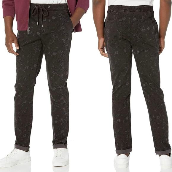 PAIGE FRASER FLORAL STRETCH TWILL CUFFED TROUSERS IN CHARCOAL MULTI NWT MEN'S 28